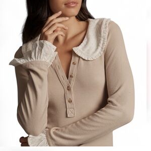 Anthropologie PILCRO Keira collared button front blouse in tan L